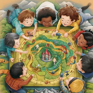 AN IMAGE OF SOME KIDS PLAYING A BOARD GAME