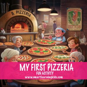 the image of a pizzeria where children are hapilly eating pizzas